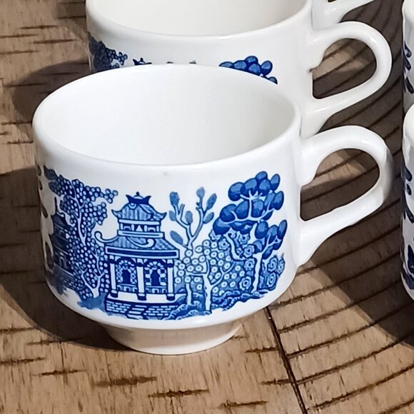 8 Churchill Blue Willow Mugs Cups - Picture 2 of 4